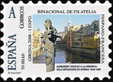 Segell personalitzat de Girona - Cases del riu Onyar i monument dedicat als defensors de Girona 1808-1809